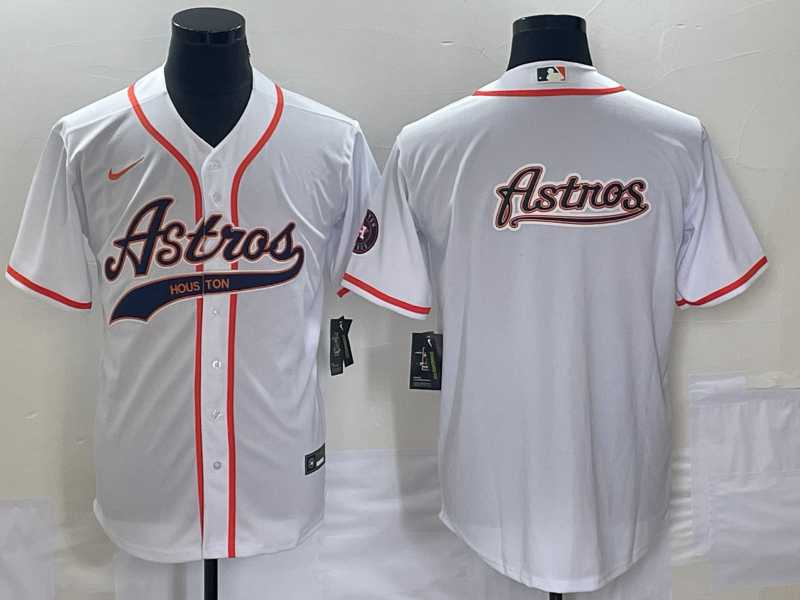 Men%27s Houston Astros White Team Big Logo Cool Base Stitched Baseball Jersey